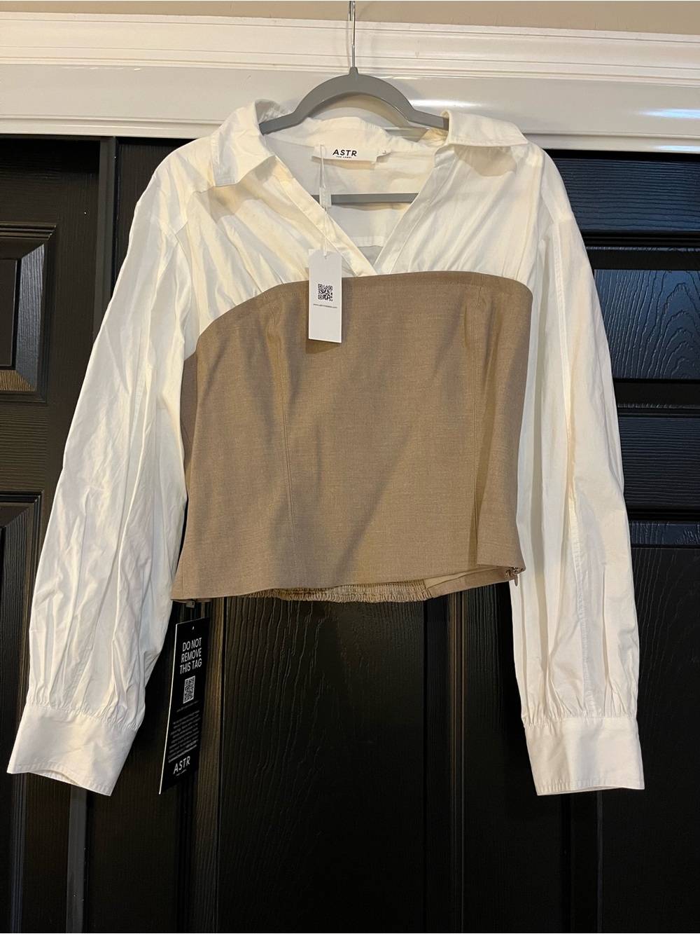 ASTR White Twofer Layered Shirt with Tan Bust Panel